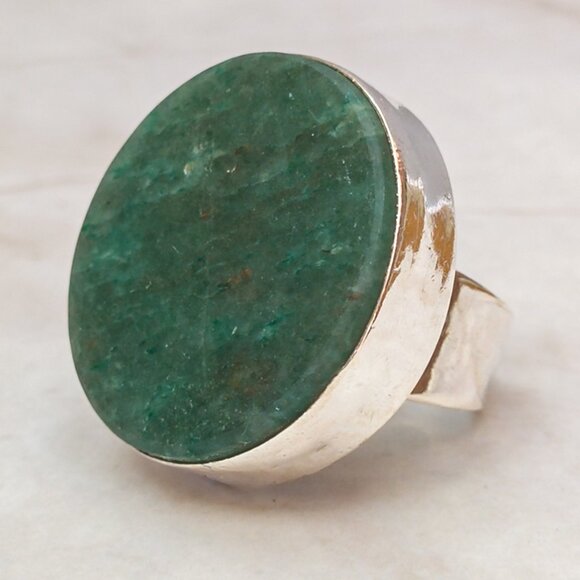 Large Sterling Silver & Aventurine Modernist Ring (Size 7.75) - Picture 7 of 17